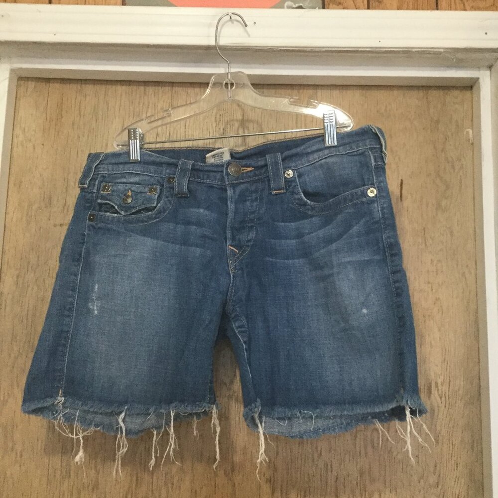 True religion cut off denim shorts 30 waist with 6 inch inseam button fly